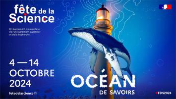 affiche officielle de la fête de la science représentant fonds marins et orque