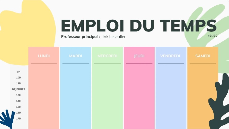 Emploi du temps coloré